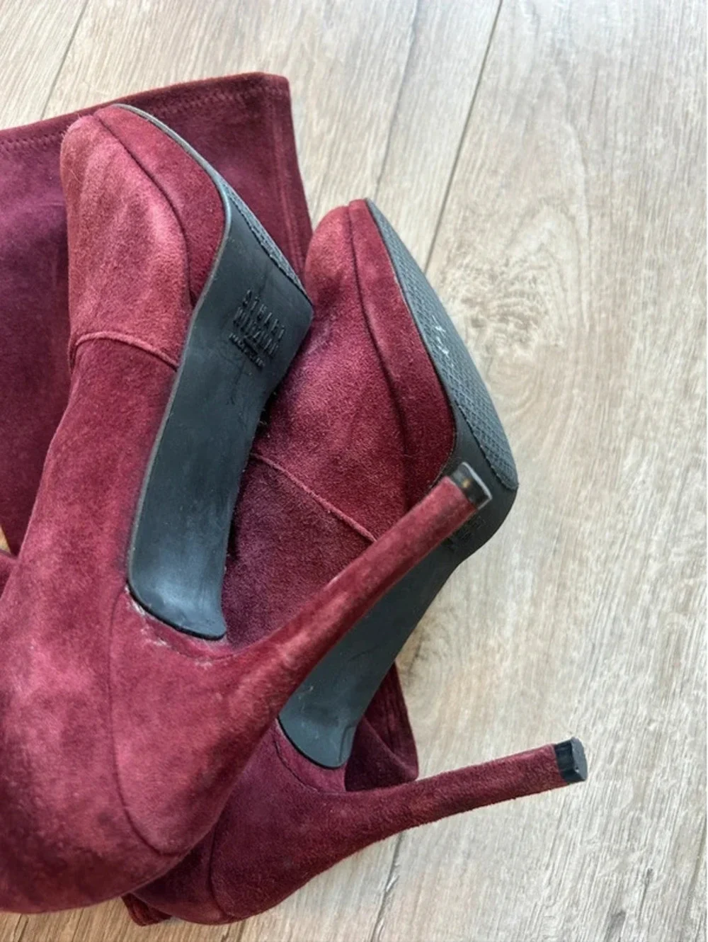 Y2K Velvety Maroon Knee High Boots
